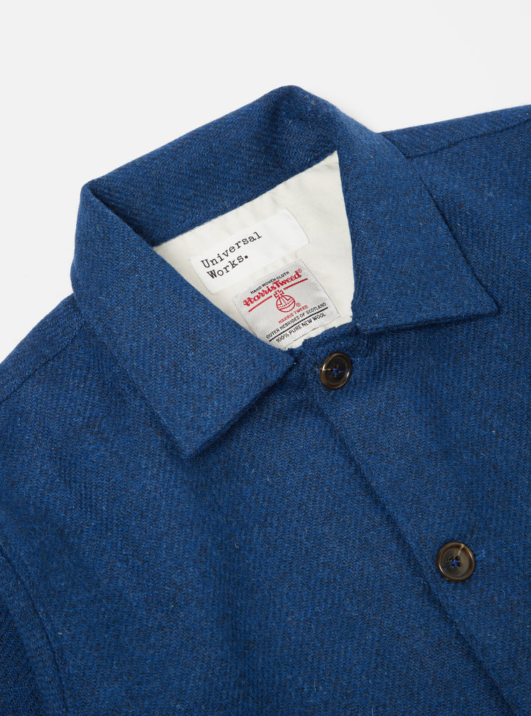 Universal Works Easy Over Jacket in Indigo Harris Tweed