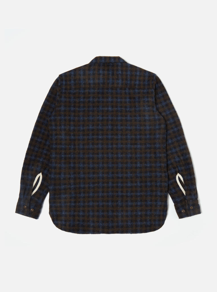 Universal Works Work Shirt in Brown/Sky Checkered Fleece