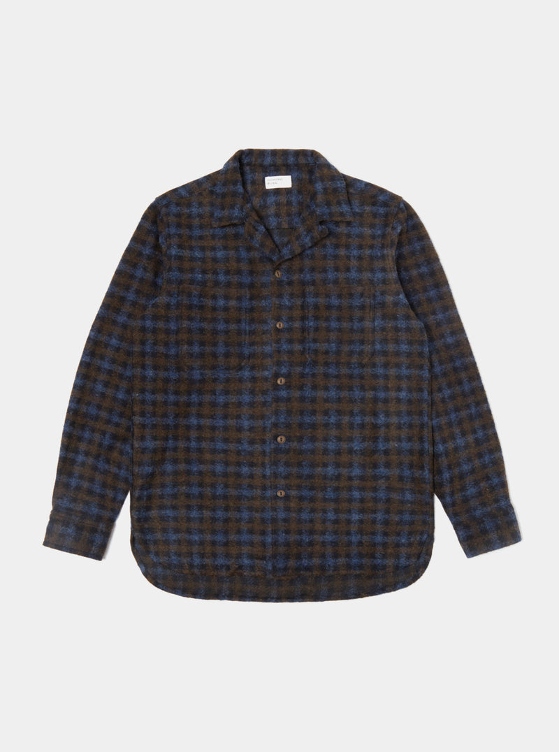 Universal Works Work Shirt in Brown/Sky Checkered Fleece