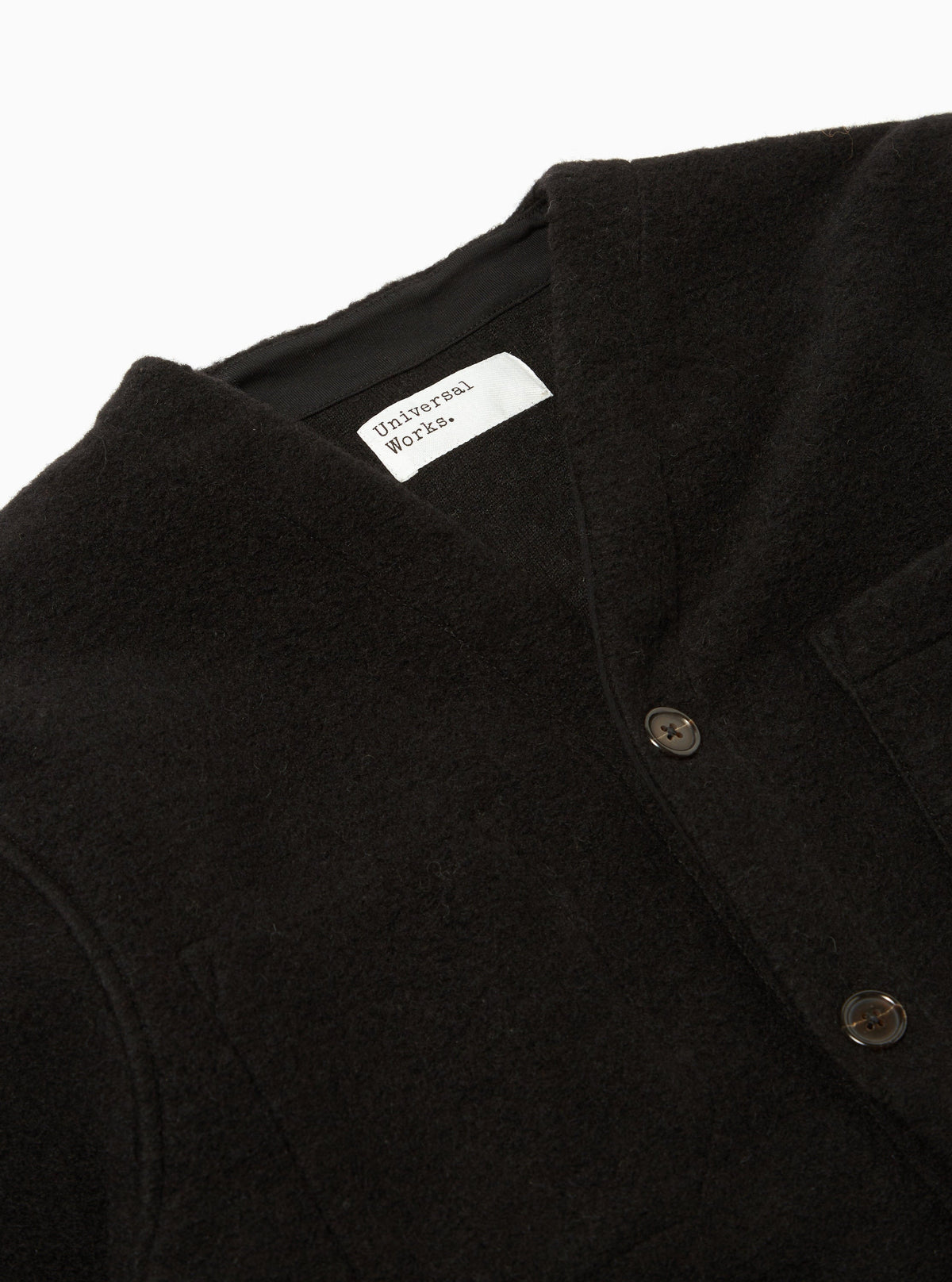 Universal Works Cardigan in Black Wool Fleece