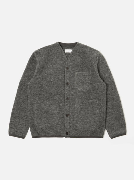 Universal Works Cardigan in Grey Marl Wool Fleece