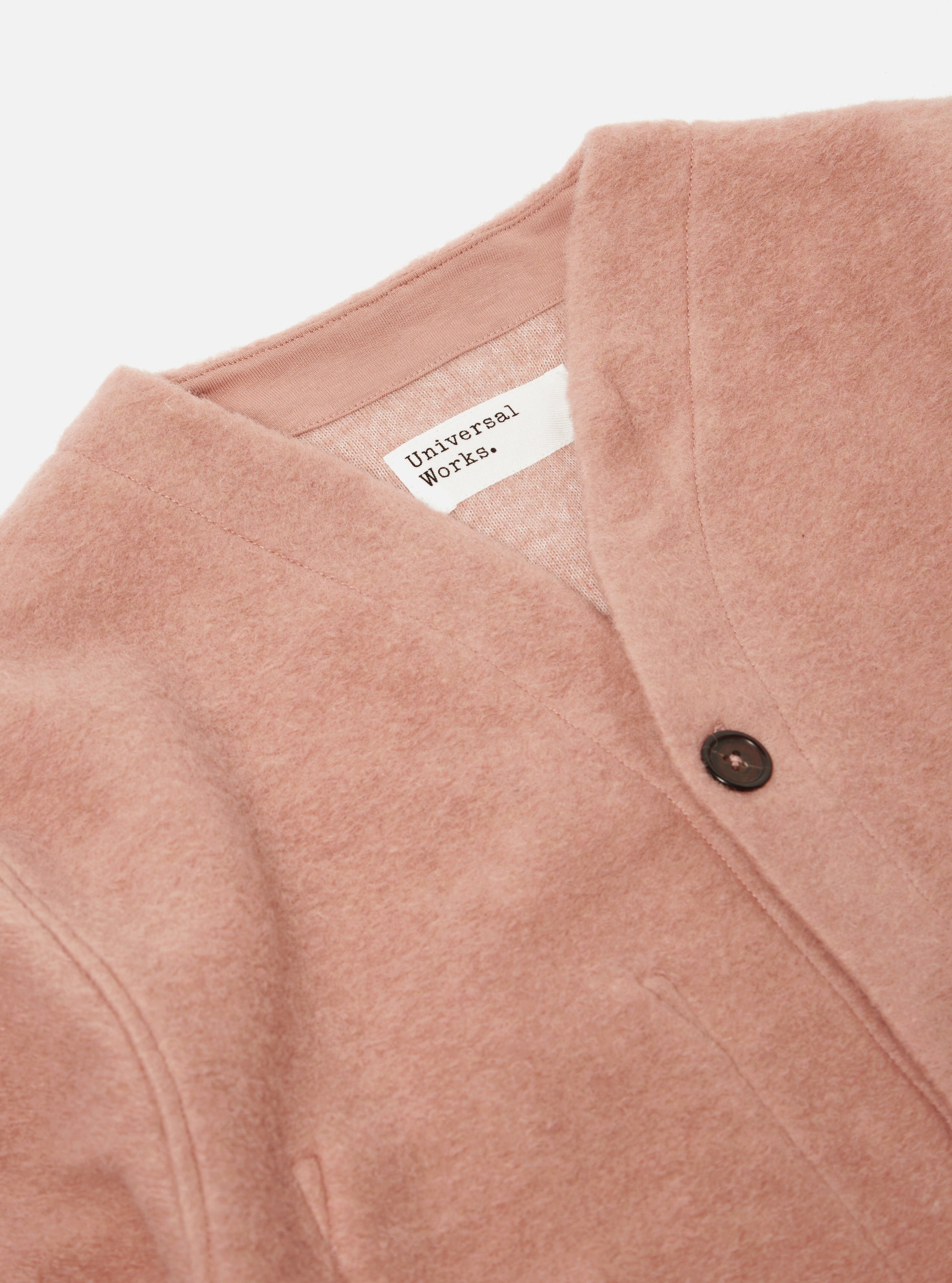 Universal Works Cardigan in Pink Wool Fleece