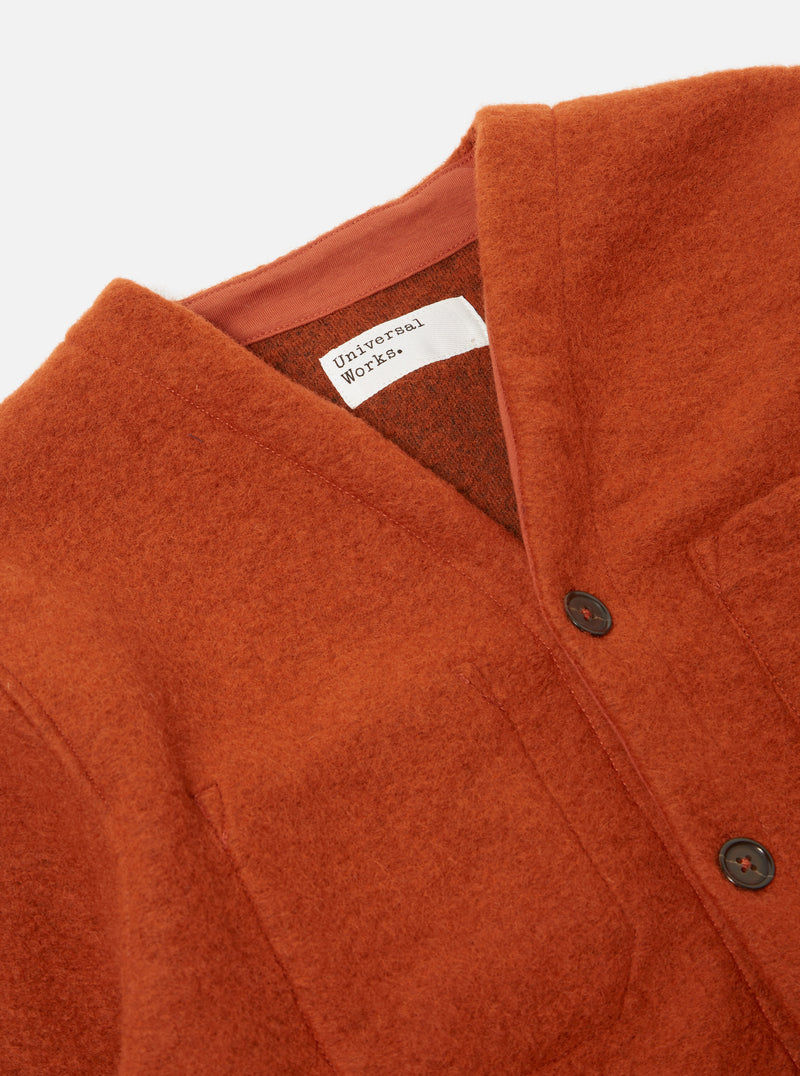 Universal Works Cardigan in Orange Wool Fleece