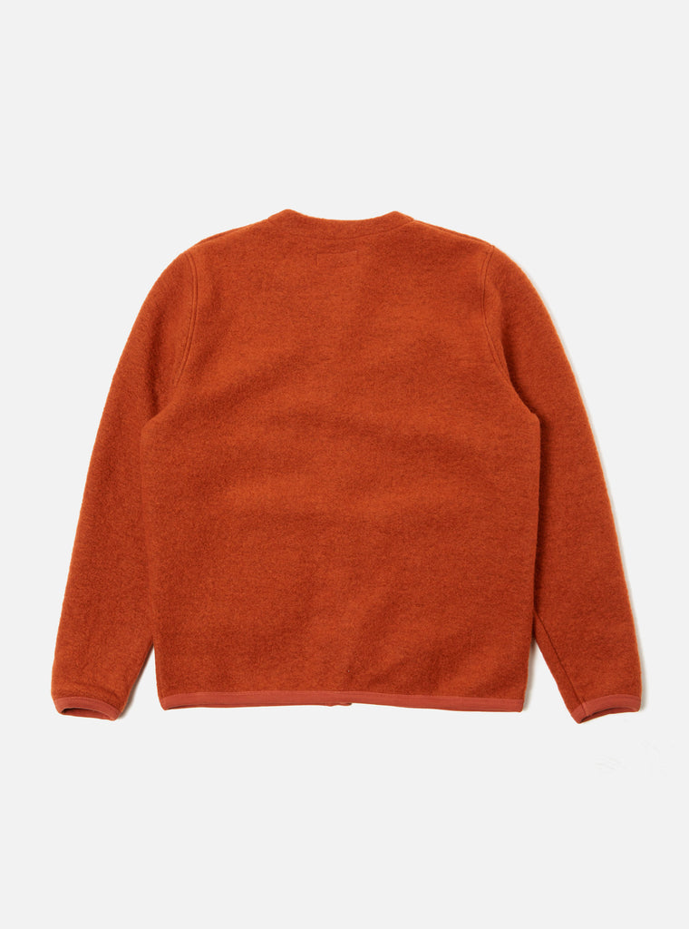 Universal Works Cardigan in Orange Wool Fleece