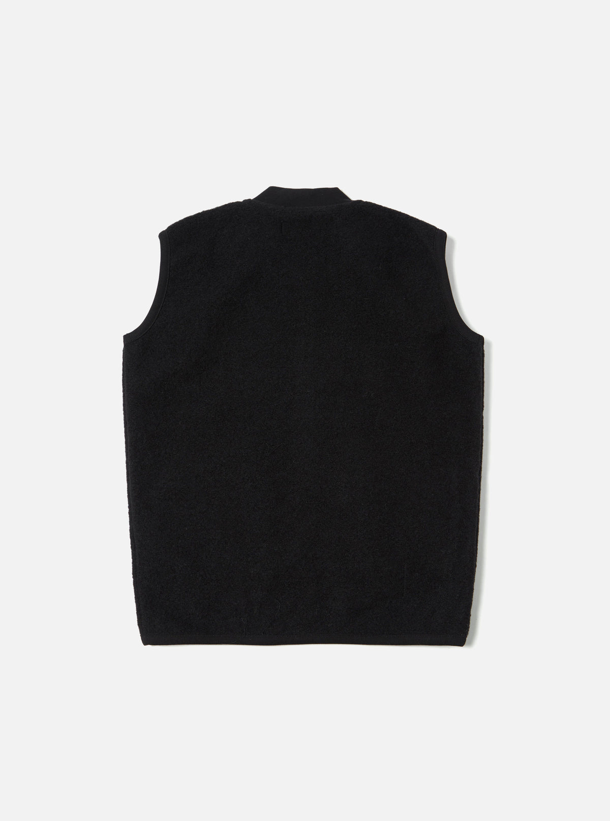 Universal Works Zip Waistcoat in Black Wool Fleece