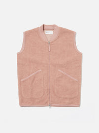 Universal Works Zip Waistcoat in Pink Wool Fleece