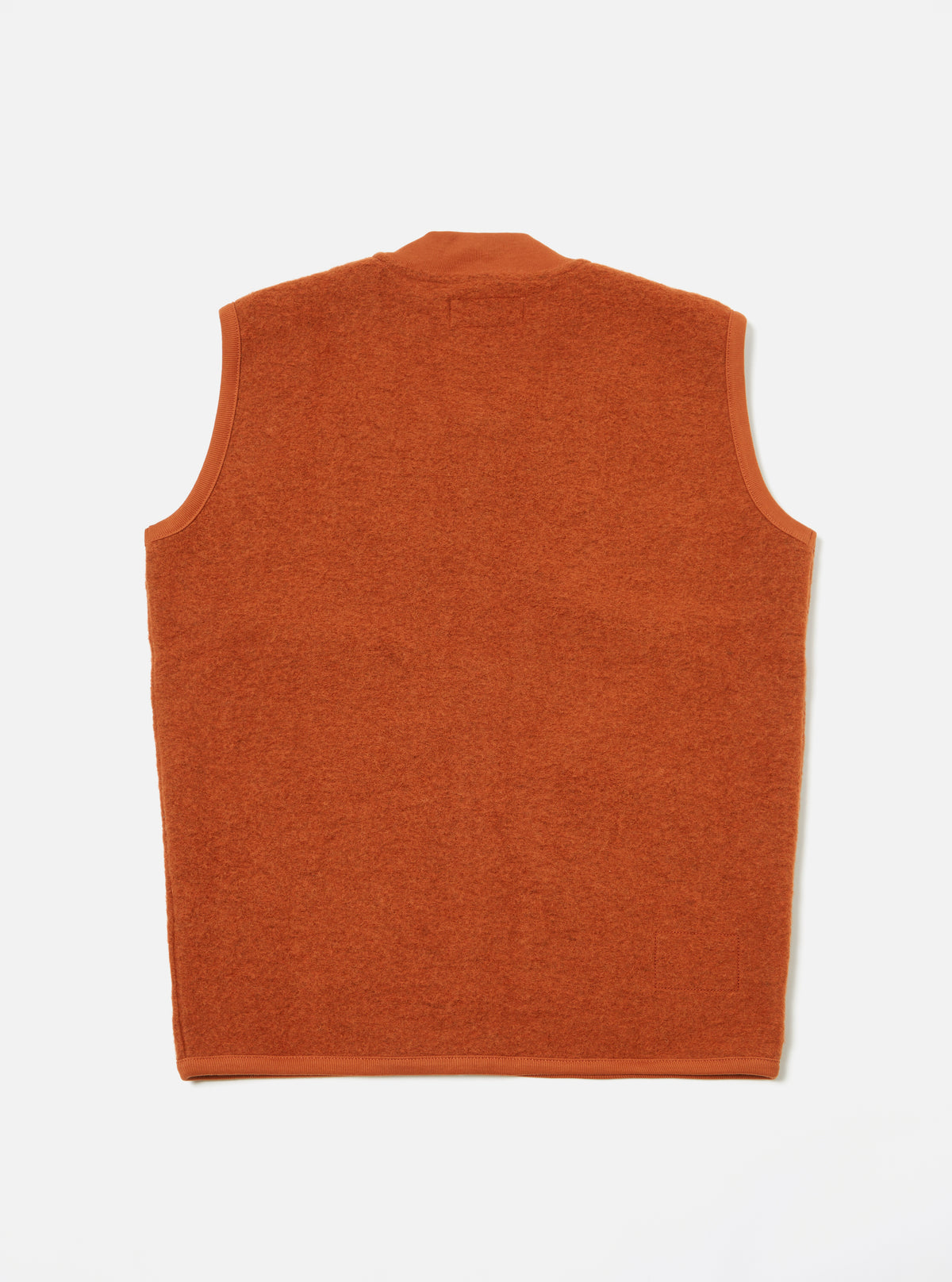 Universal Works Zip Waistcoat in Orange Wool Fleece