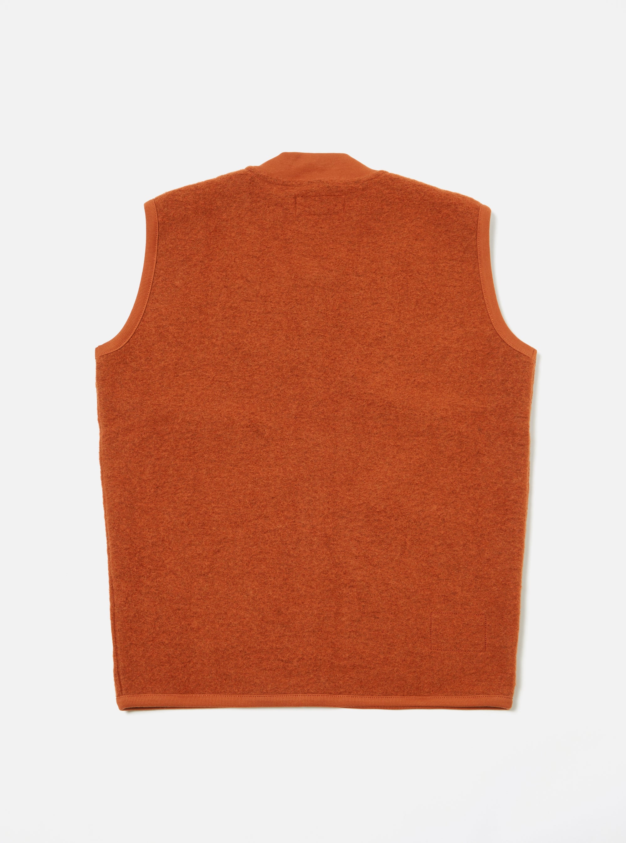 Universal Works Zip Waistcoat in Orange Wool Fleece