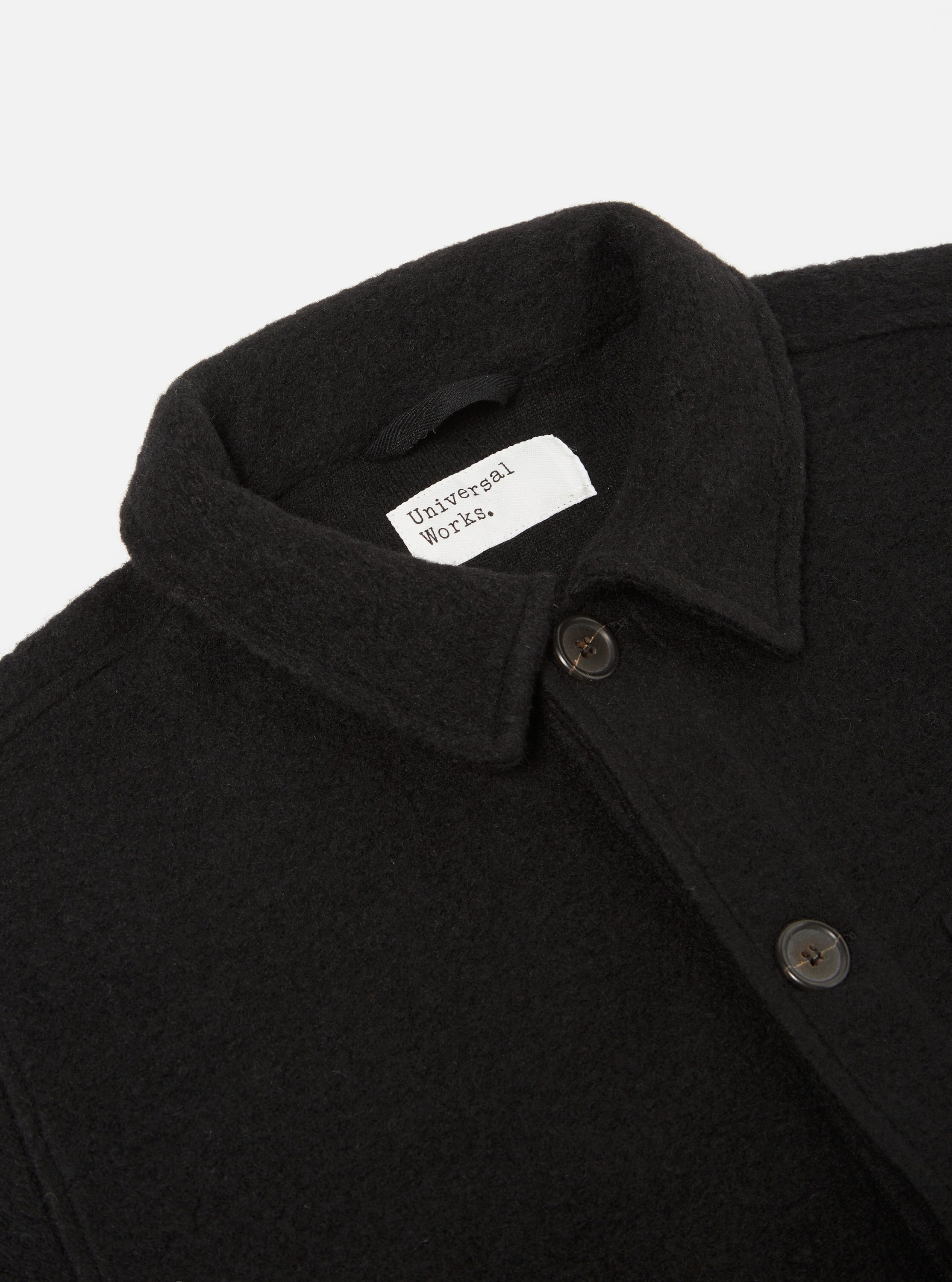 Universal Works Field Jacket in Black Wool Fleece