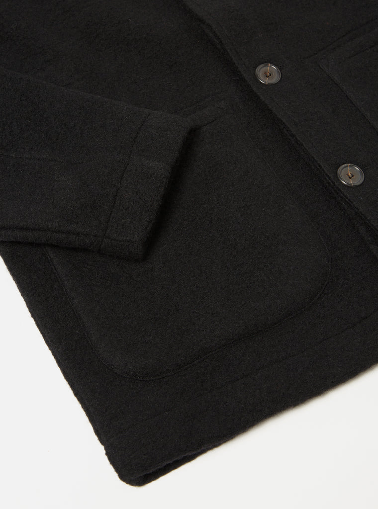 Universal Works Field Jacket in Black Wool Fleece