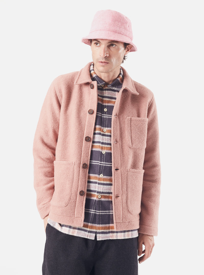Universal Works Field Jacket in Pink Wool Fleece