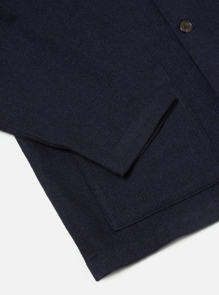 Universal Works Easy Overshirt in Navy Herringbone Recycled Wool