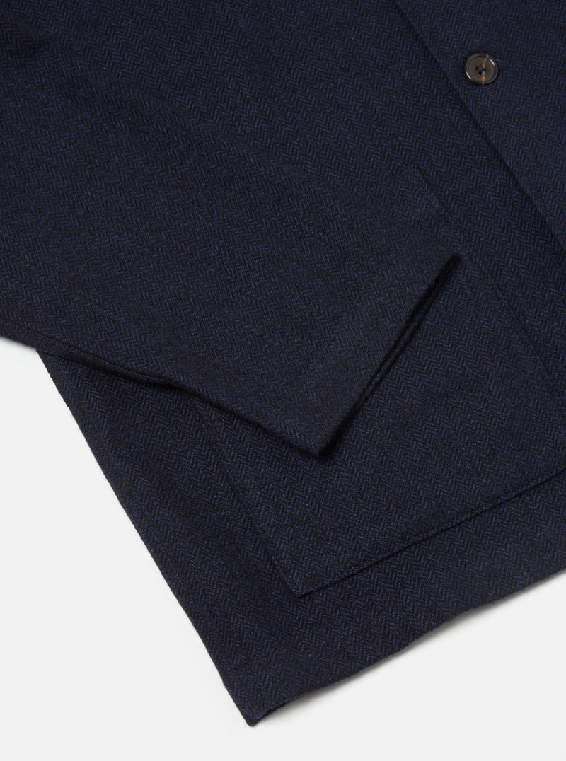 Universal Works Easy Overshirt in Navy Herringbone Recycled Wool