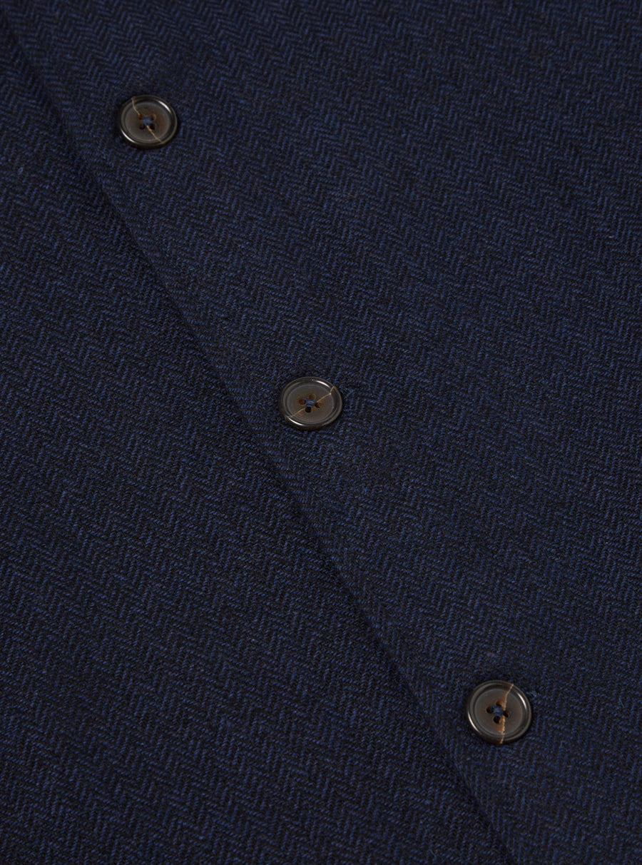 Universal Works Easy Overshirt in Navy Herringbone Recycled Wool