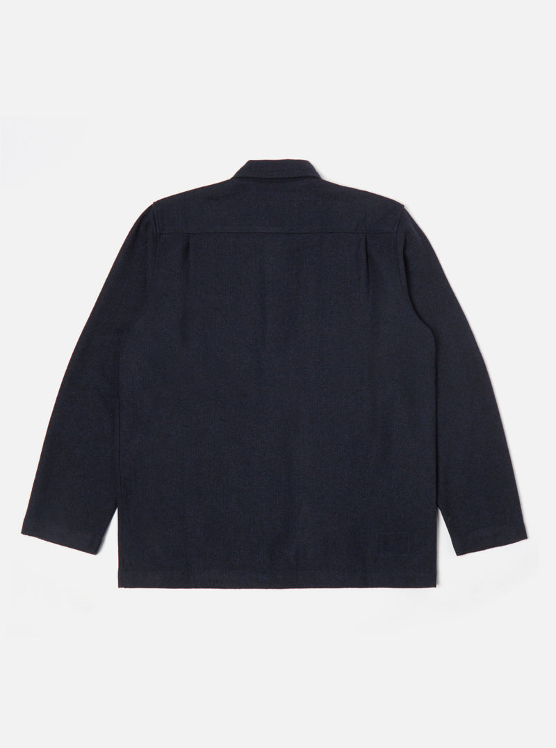 Universal Works Easy Overshirt in Navy Herringbone Recycled Wool