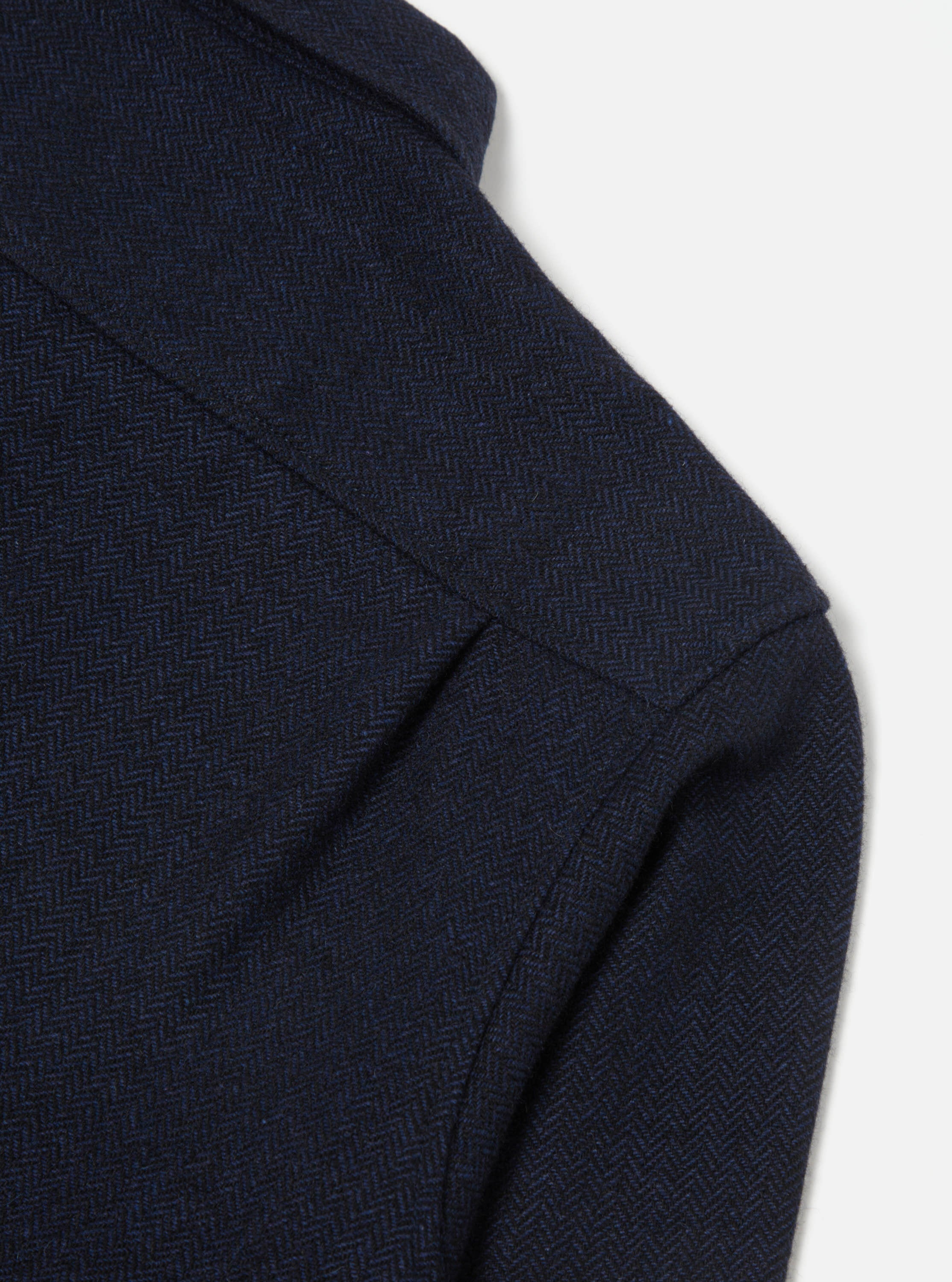 Universal Works Easy Overshirt in Navy Herringbone Recycled Wool