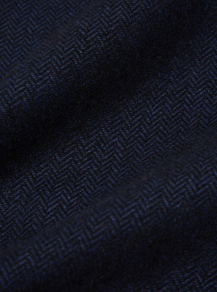Universal Works Easy Overshirt in Navy Herringbone Recycled Wool
