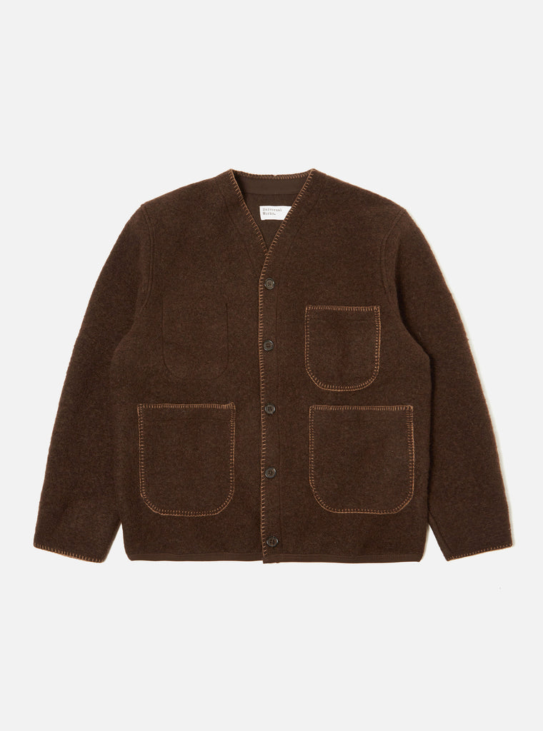 Universal Works Blanket Cardigan in Brown Studio Wool Mix
