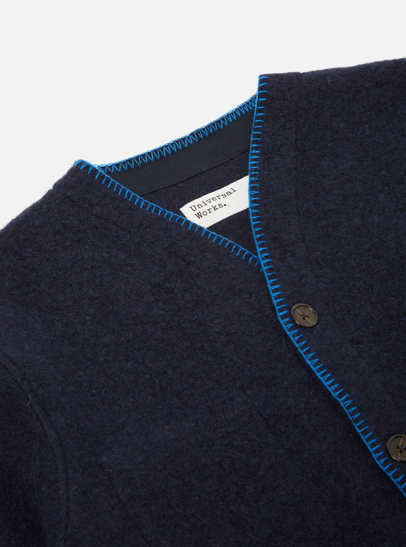 Universal Works Blanket Cardigan in Navy Studio Wool Mix