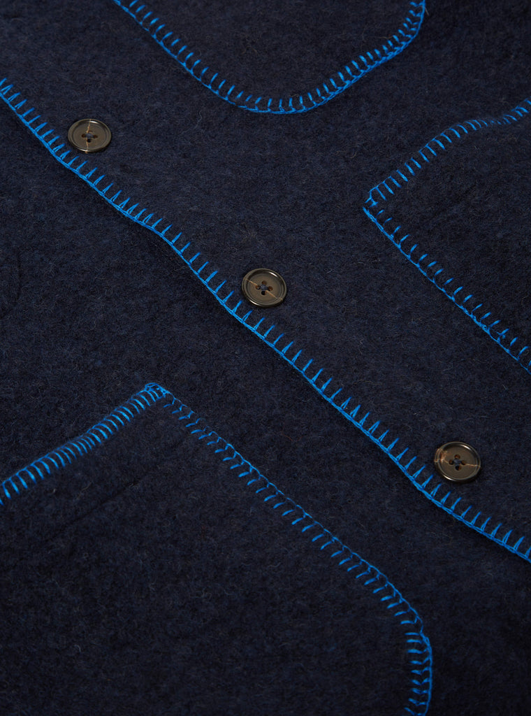 Universal Works Blanket Cardigan in Navy Studio Wool Mix