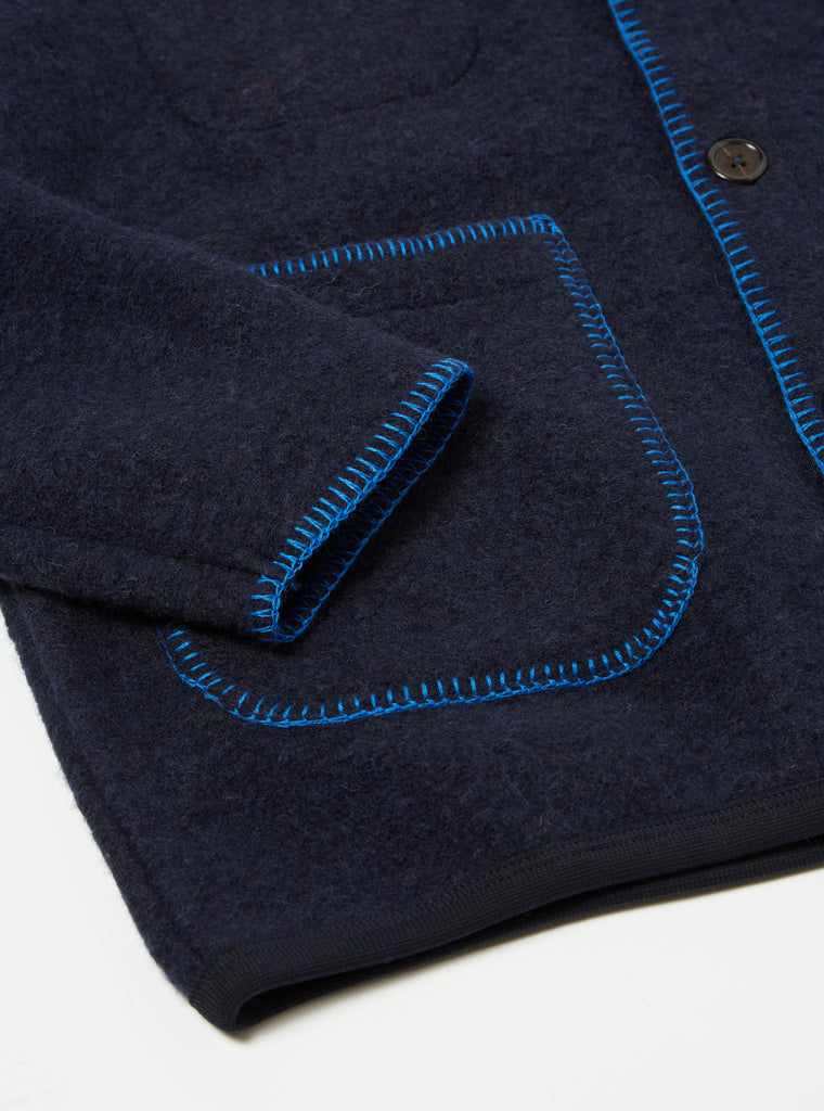 Universal Works Blanket Cardigan in Navy Studio Wool Mix