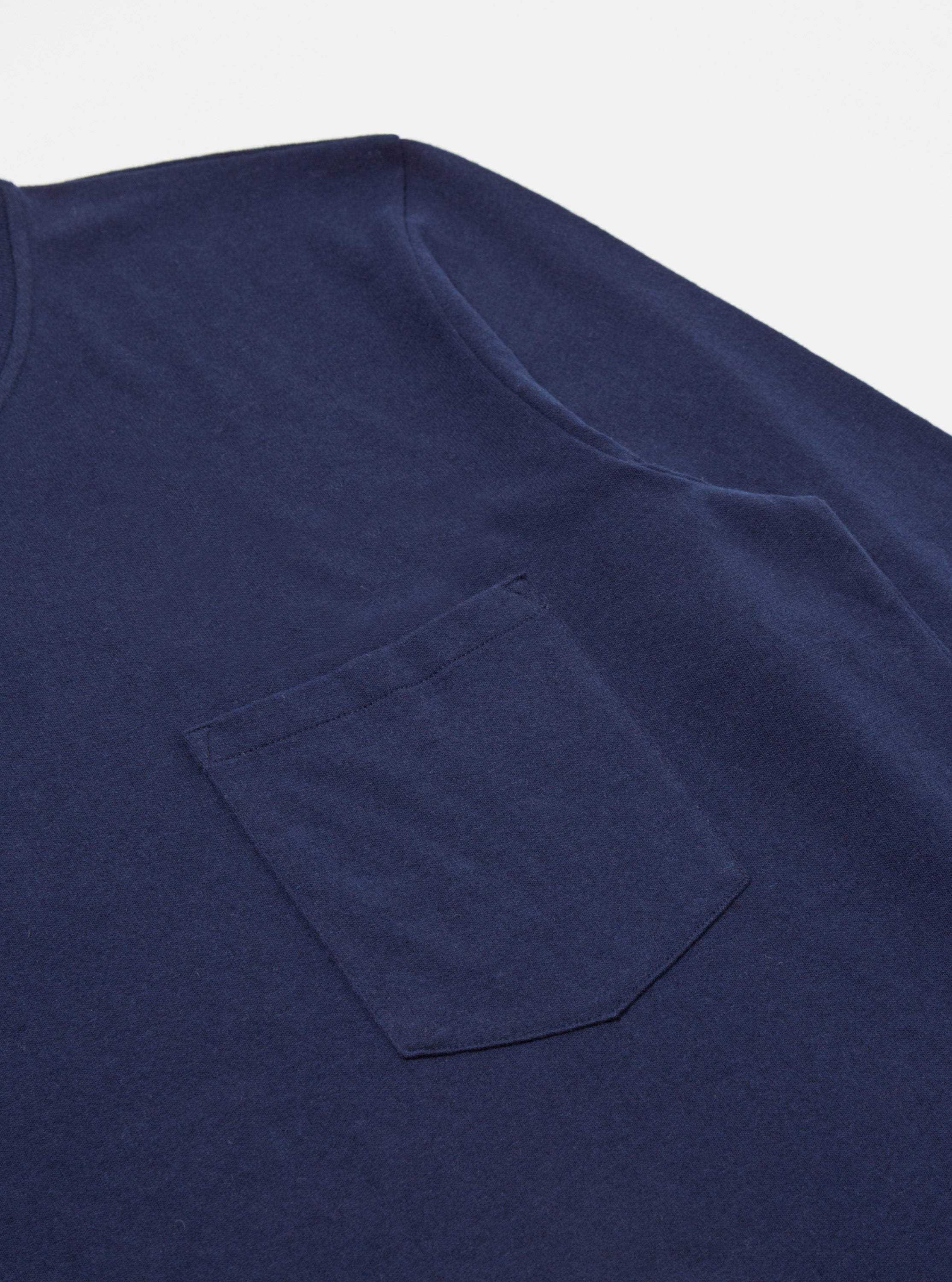 Universal Works L/S Big Pocket Tee in Navy Recycled Wool Mix SJ