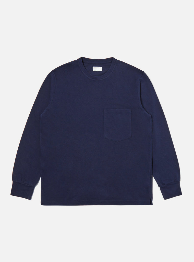 Universal Works L/S Big Pocket Tee in Navy Recycled Wool Mix SJ