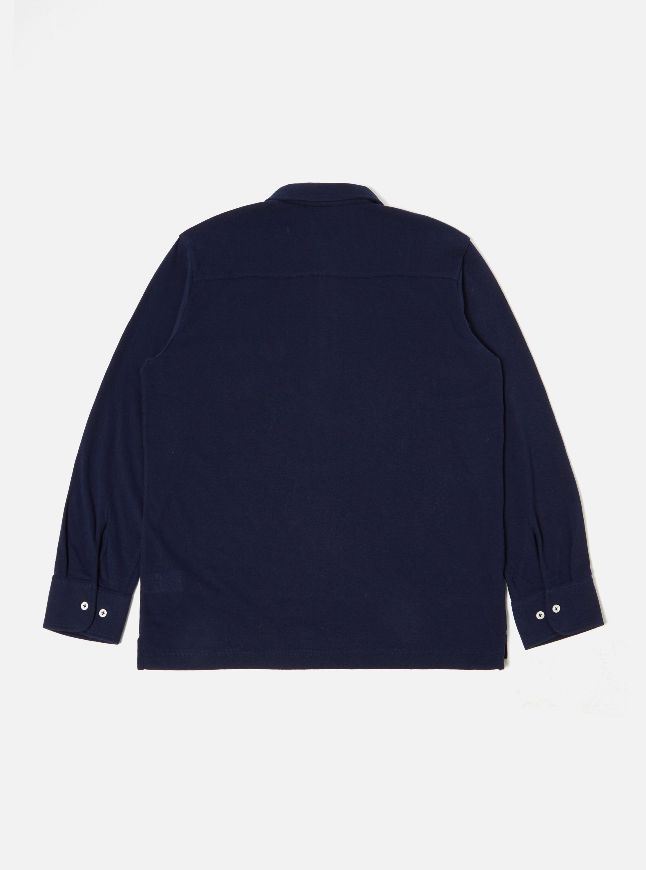 Universal Works Pullover L/S Shirt in Navy Recycled Wool Mix SJ