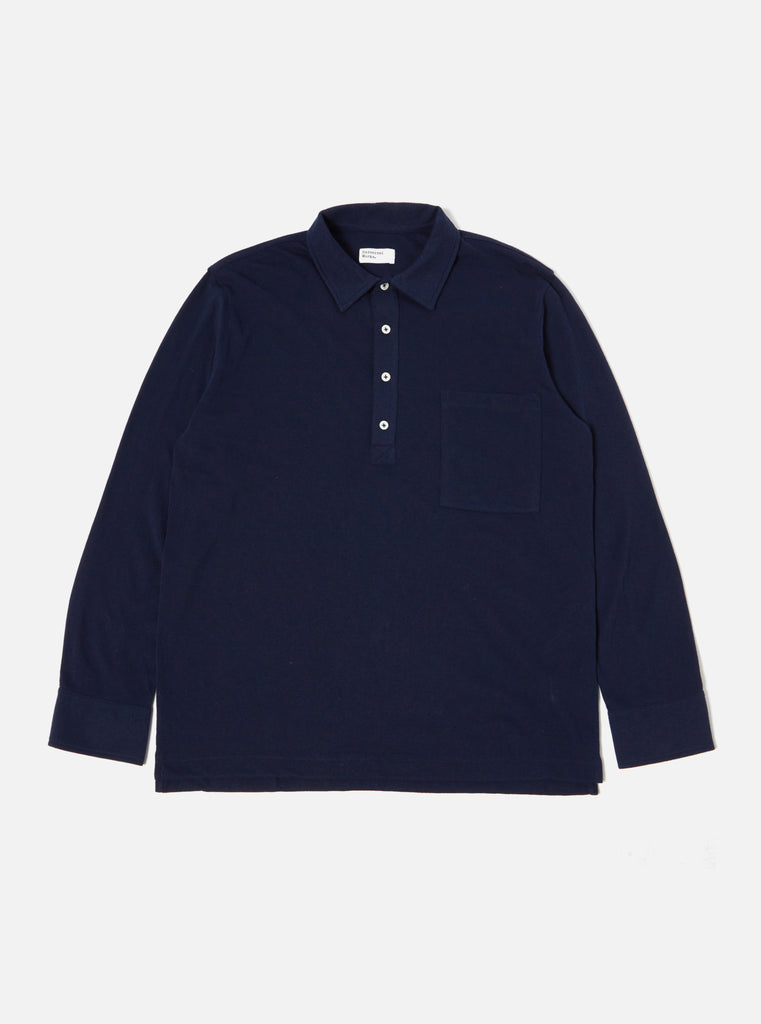 Universal Works Pullover L/S Shirt in Navy Recycled Wool Mix SJ