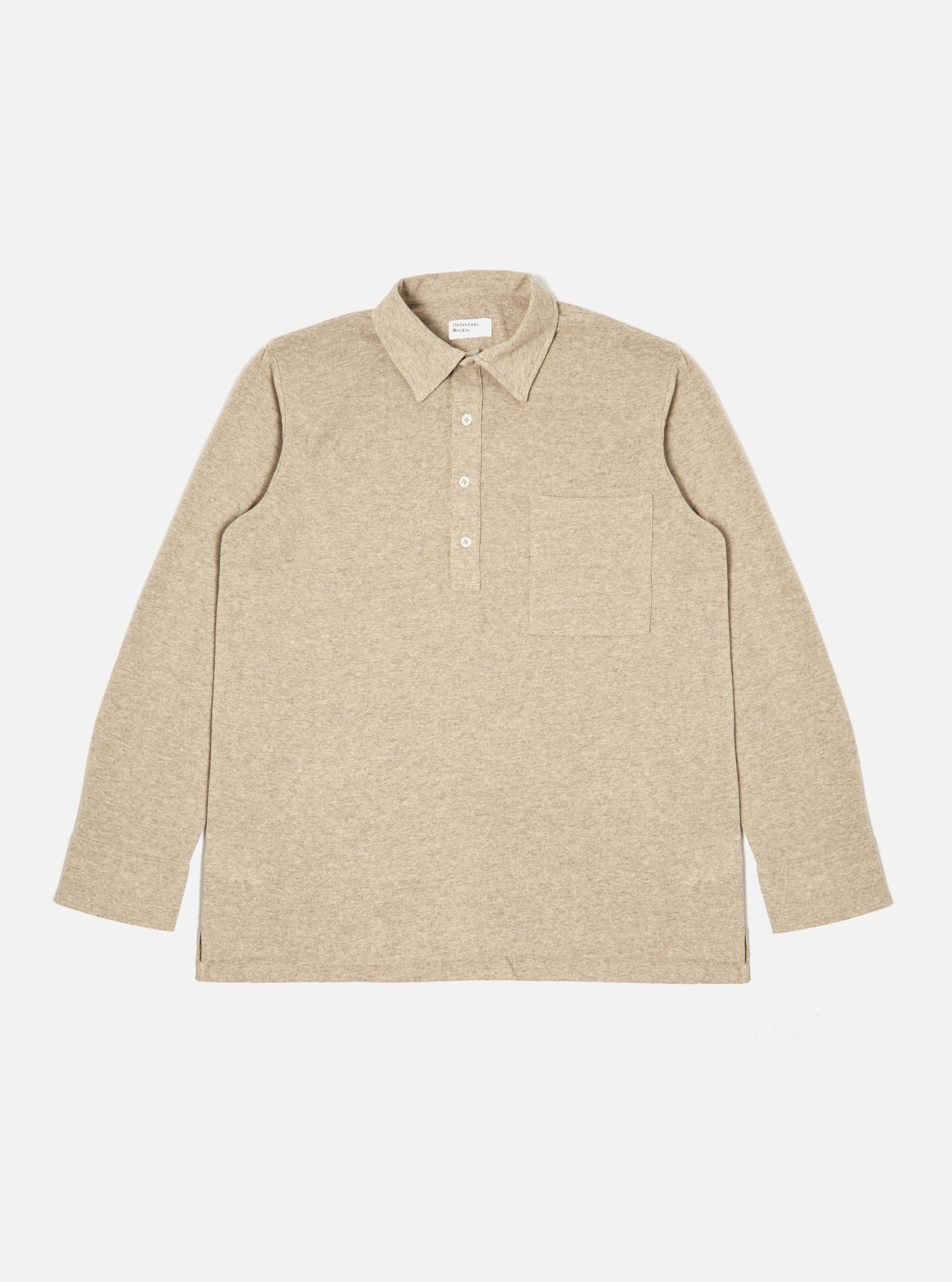 Universal Works Pullover L/S Shirt in Sand Recycled Wool Mix SJ