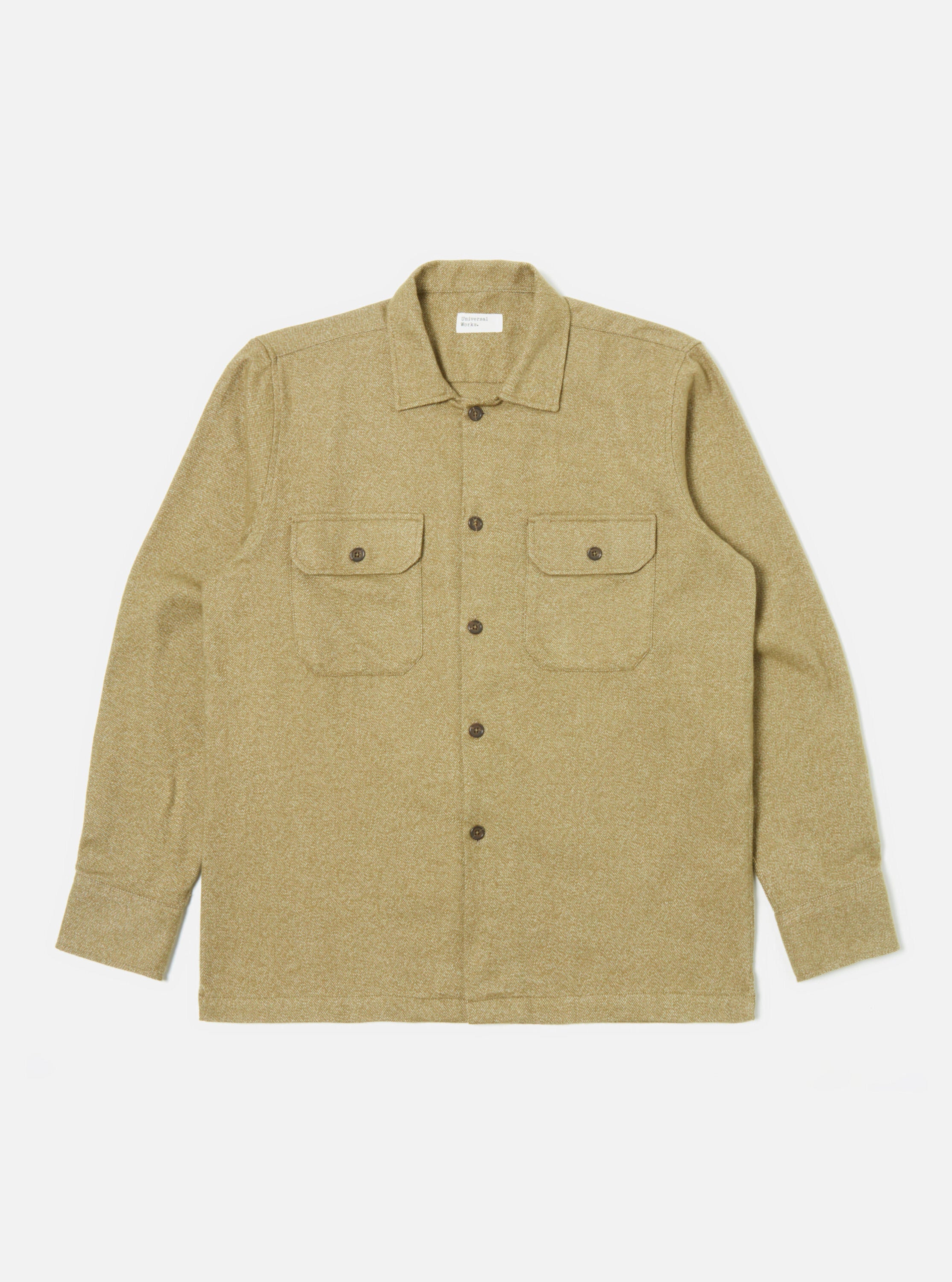 Universal Works L/S Utility Shirt in Olive Soft Flannel Cotton