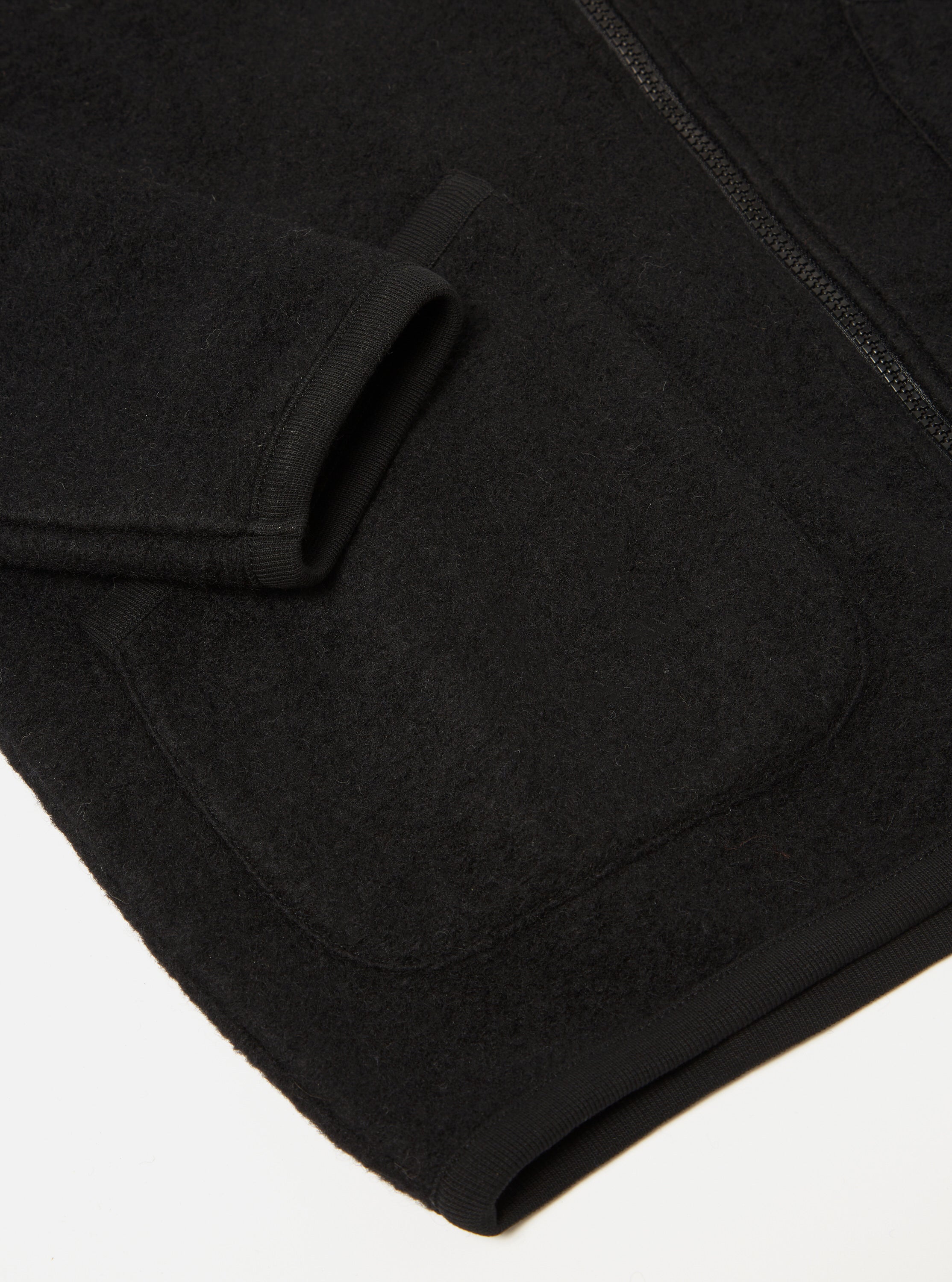 Universal Works Zip Bomber in Black Wool Fleece