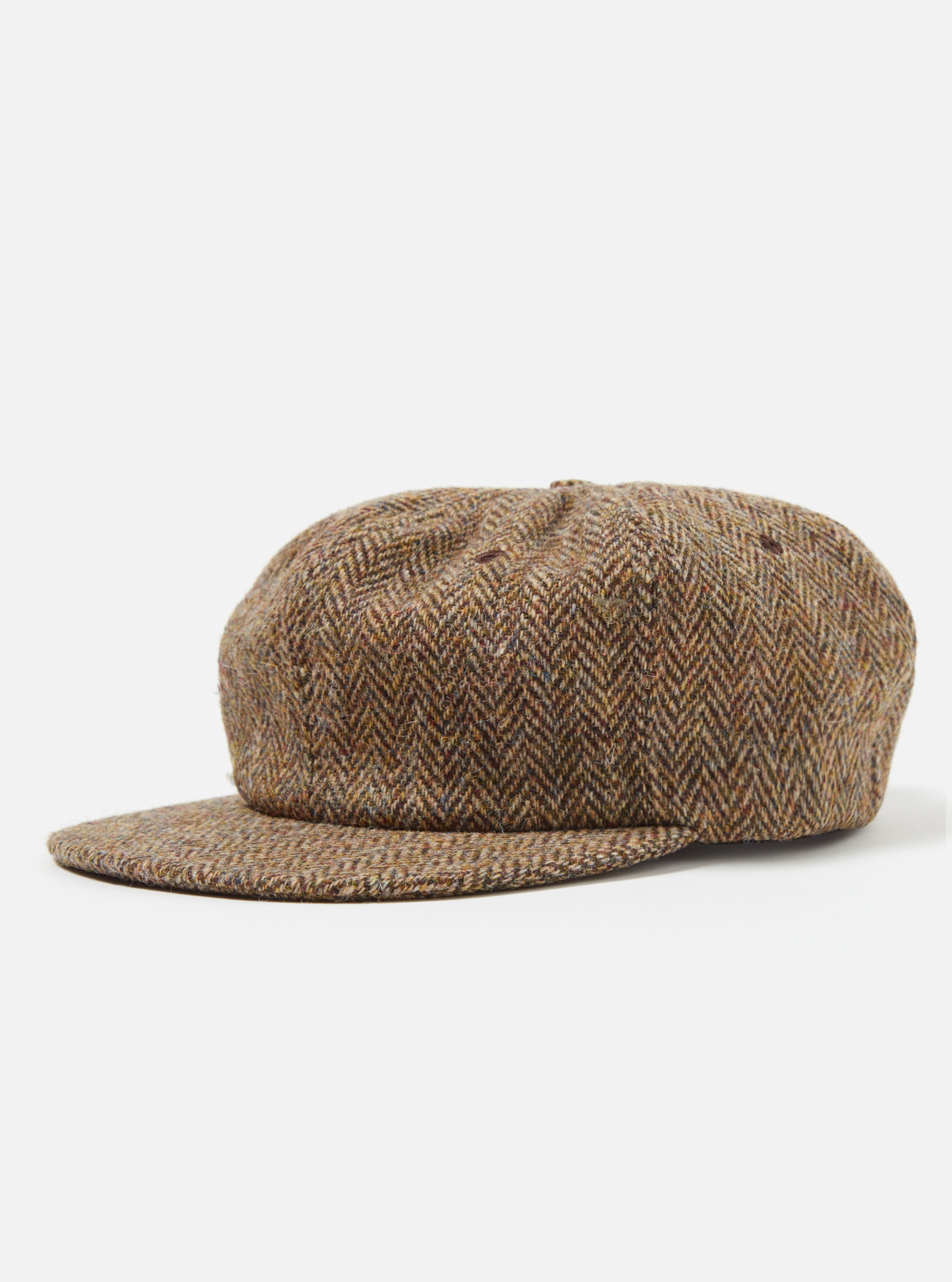 Universal Works Cricket Cap in Brown Herringbone Harris Tweed