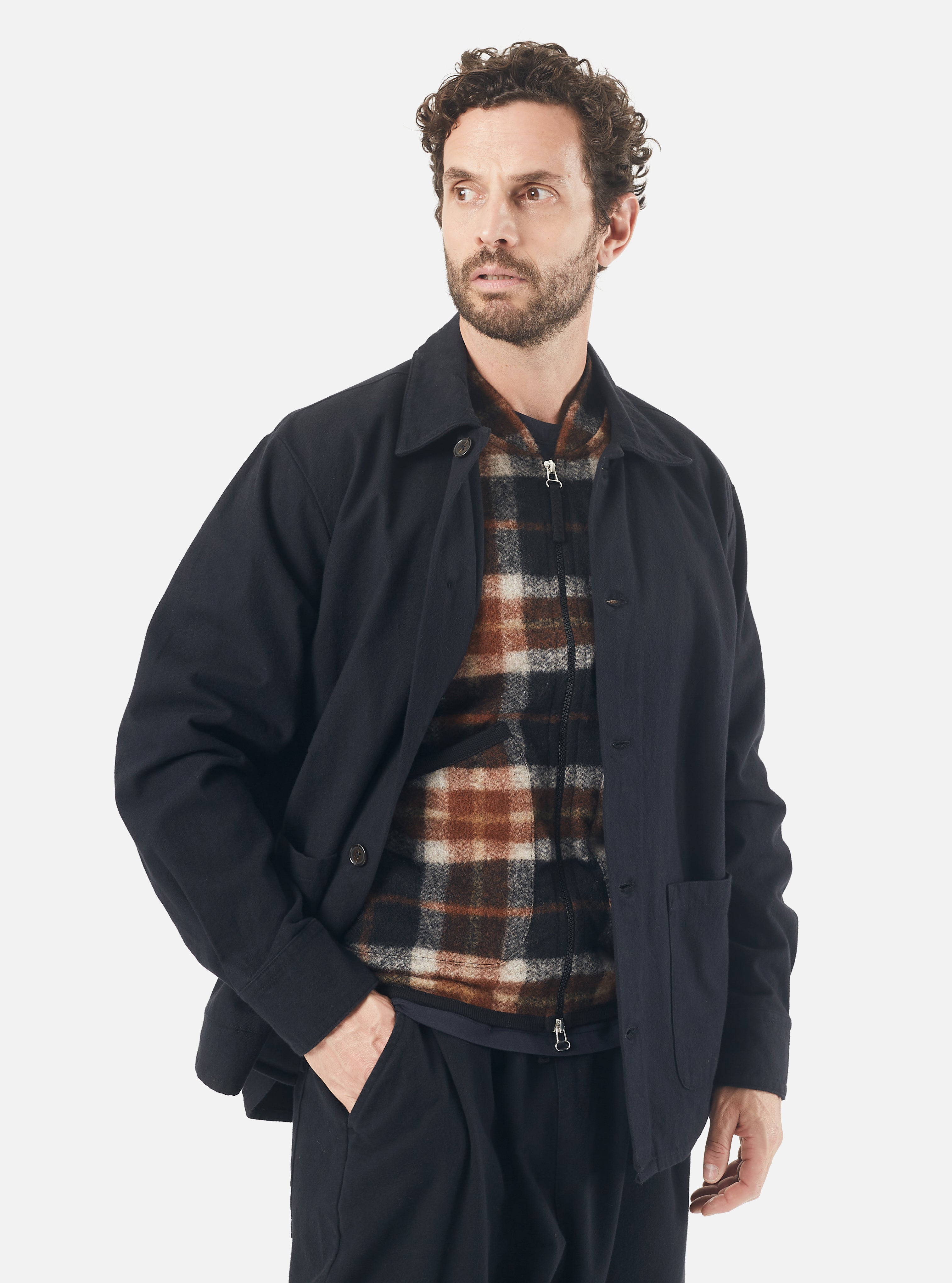 Universal Works Travail Overshirt in Black Nebraska Cotton