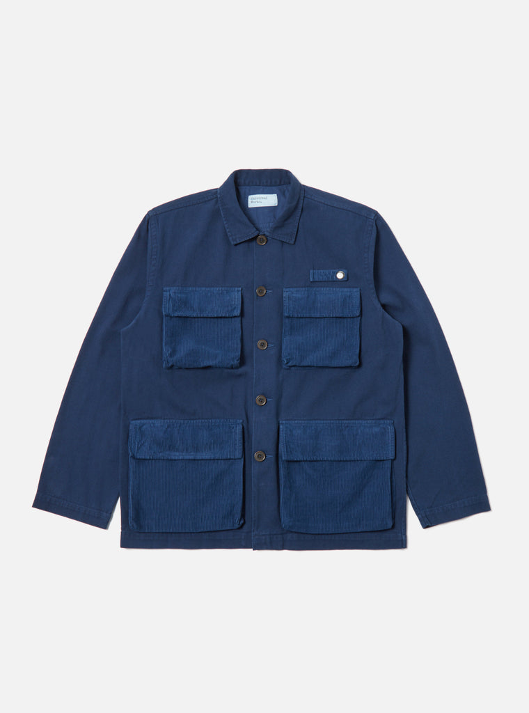 Universal Works Photographers Jacket in Indigo Corduroy/Soft Twill