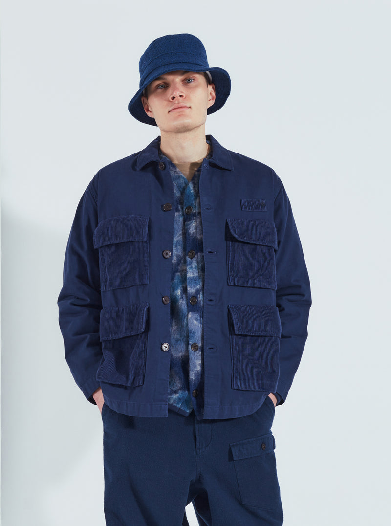 Universal Works Photographers Jacket in Indigo Corduroy/Soft Twill