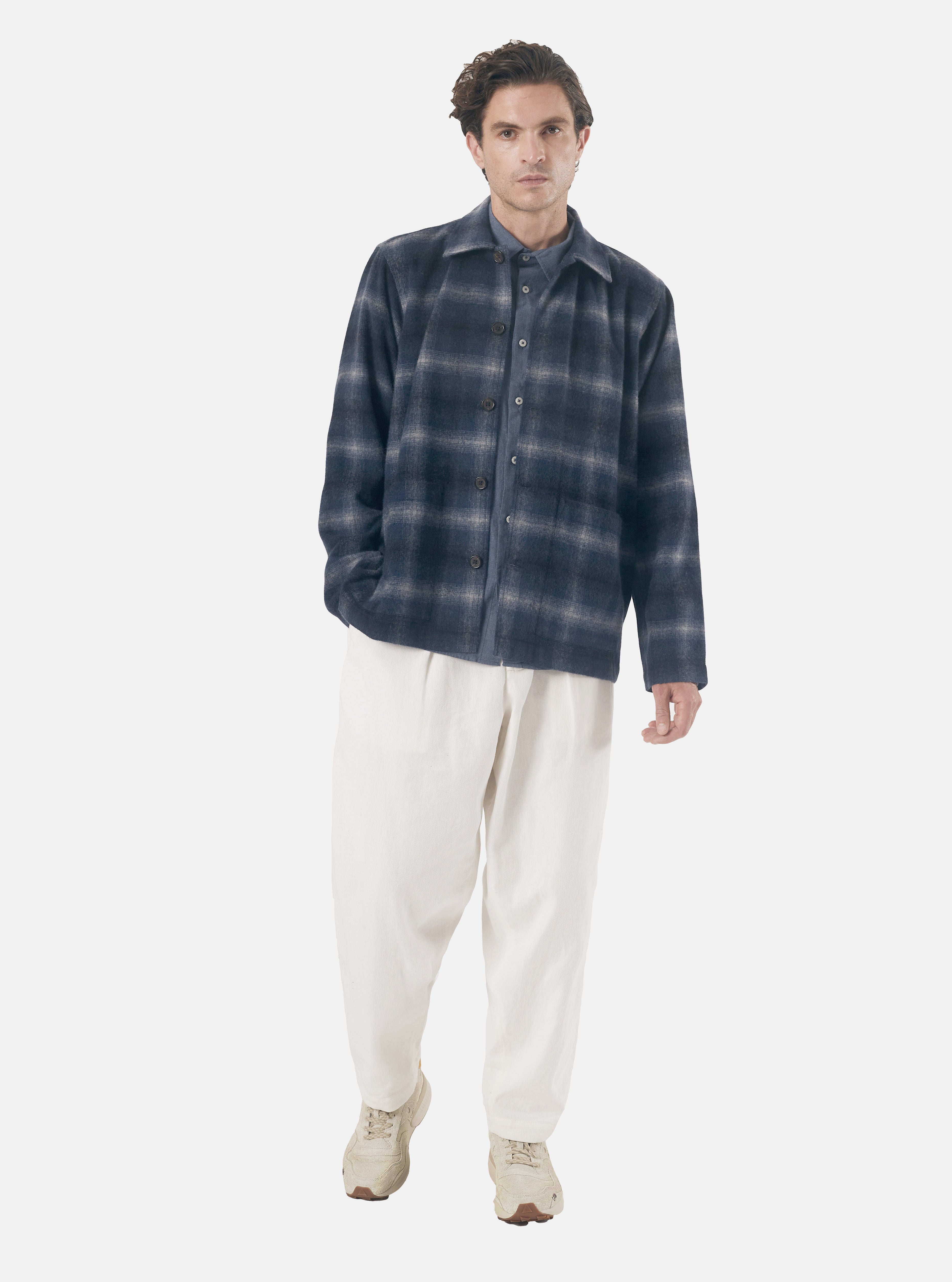 Universal Works Pleated Track Pant in White Winter Twill