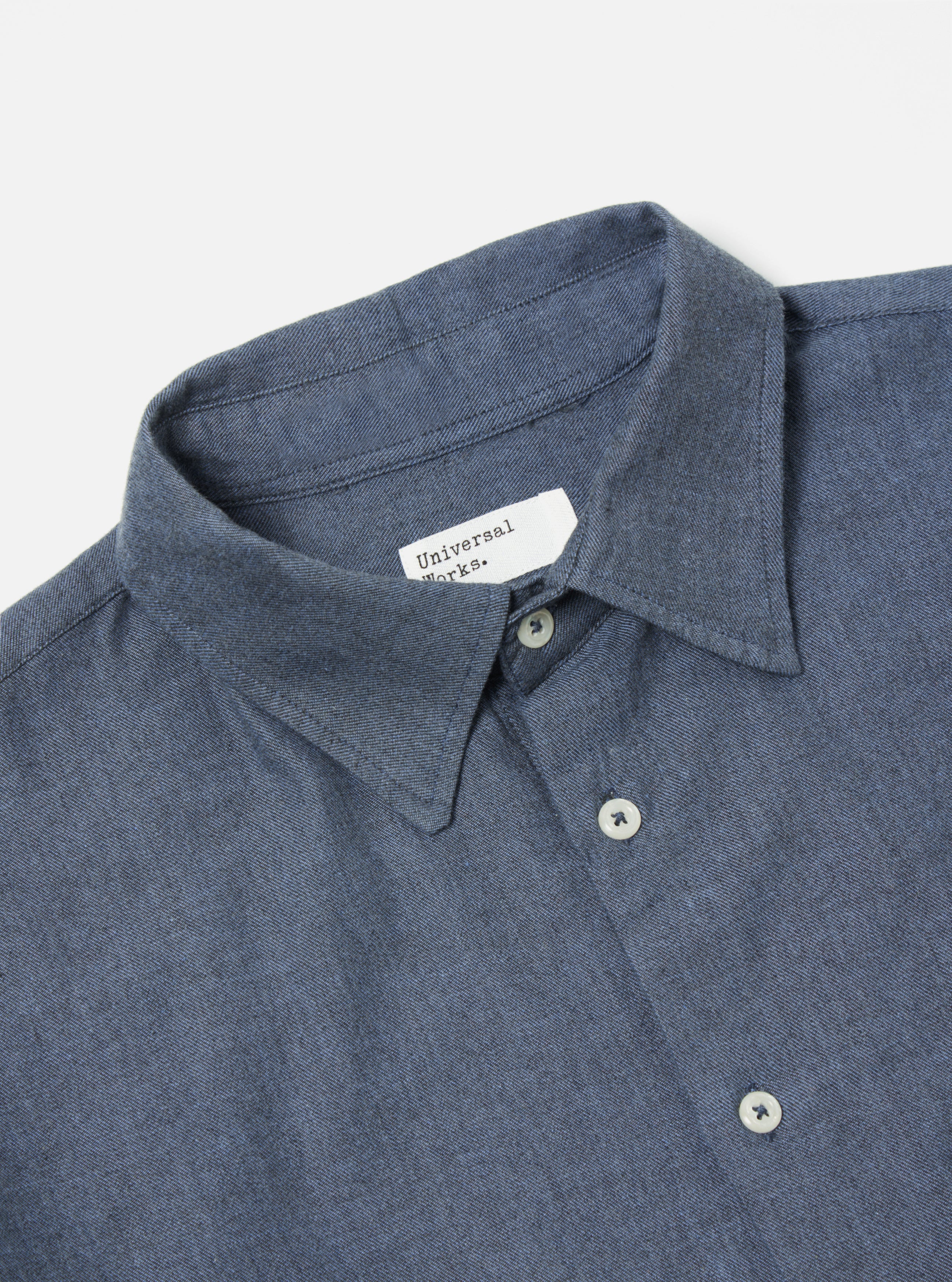 Universal Works Square Pocket Shirt in Blue IT Brushed Twill