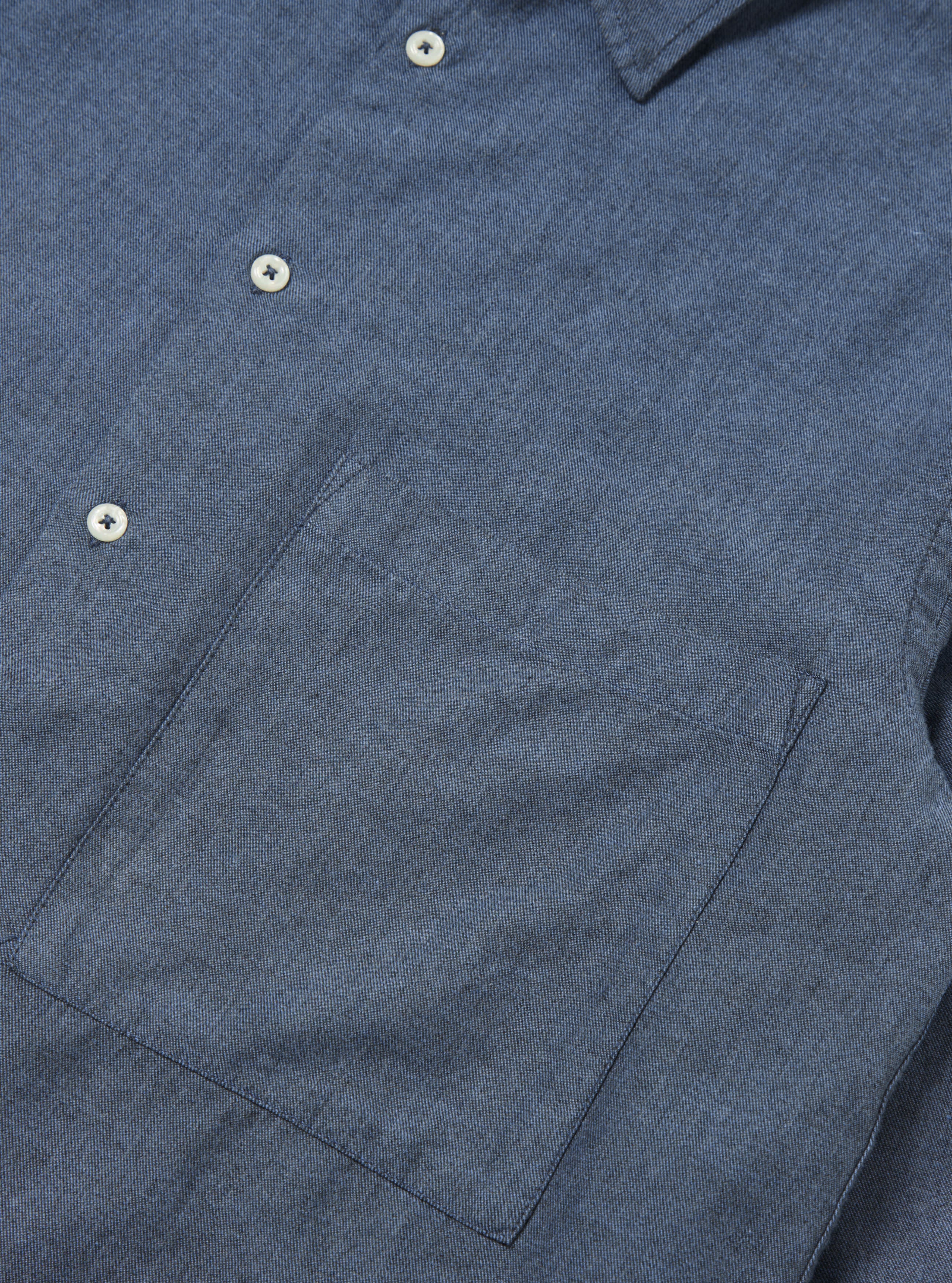 Universal Works Square Pocket Shirt in Blue IT Brushed Twill