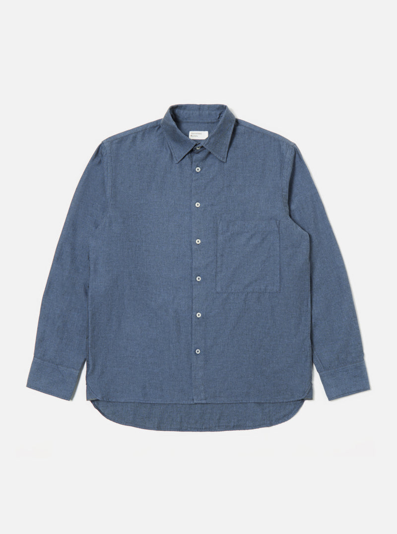 Universal Works Square Pocket Shirt in Blue IT Brushed Twill