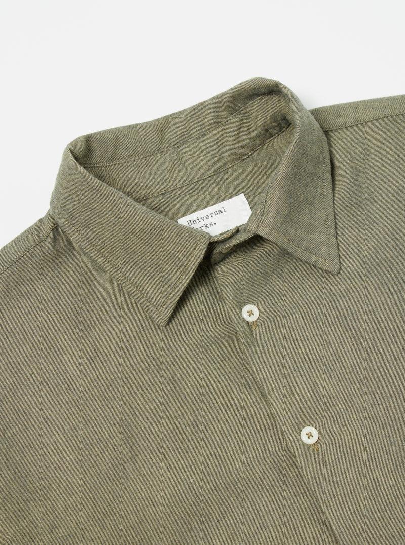 Universal Works Square Pocket Shirt in Olive IT Brushed Twill