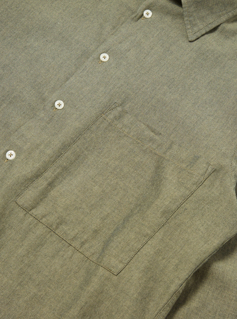 Universal Works Square Pocket Shirt in Olive IT Brushed Twill