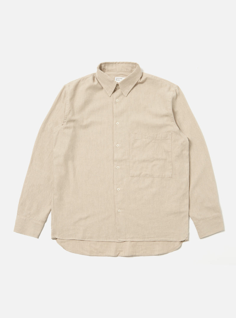 Universal Works Square Pocket Shirt in Sand IT Brushed Twill