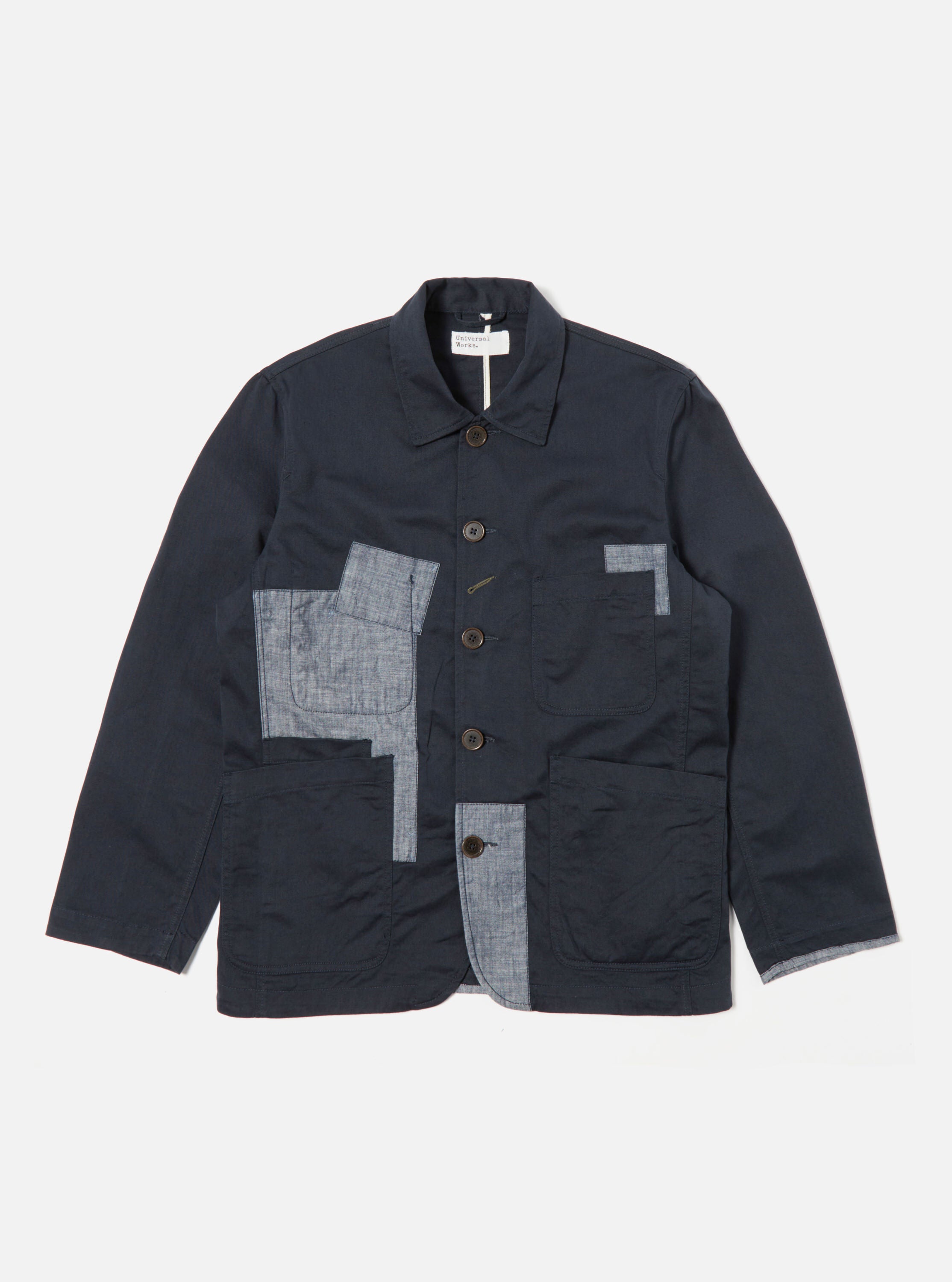 Universal Works Patched Bakers Jacket in Navy Twill/Chambray