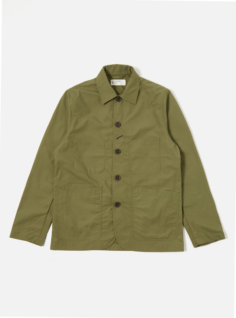 Universal Works Bakers Jacket in Olive Recycled Poly Tech