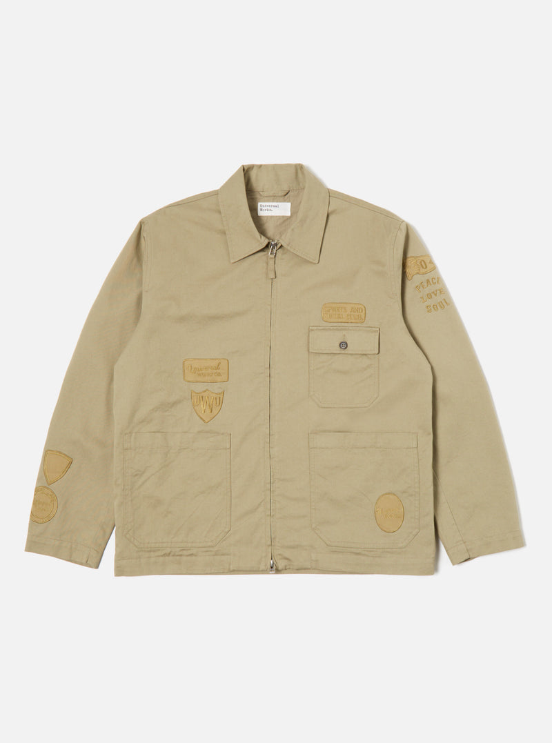 Universal Works Gower Jacket in Embroidered Stone Twill