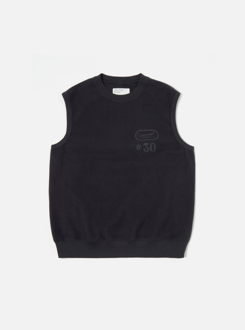 Universal Works Sleeveless Crew in Navy Brush Back Sweatshirt