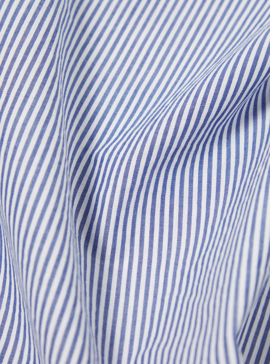 Universal Works Overhead Shirt in Navy/White Poplin Stripe