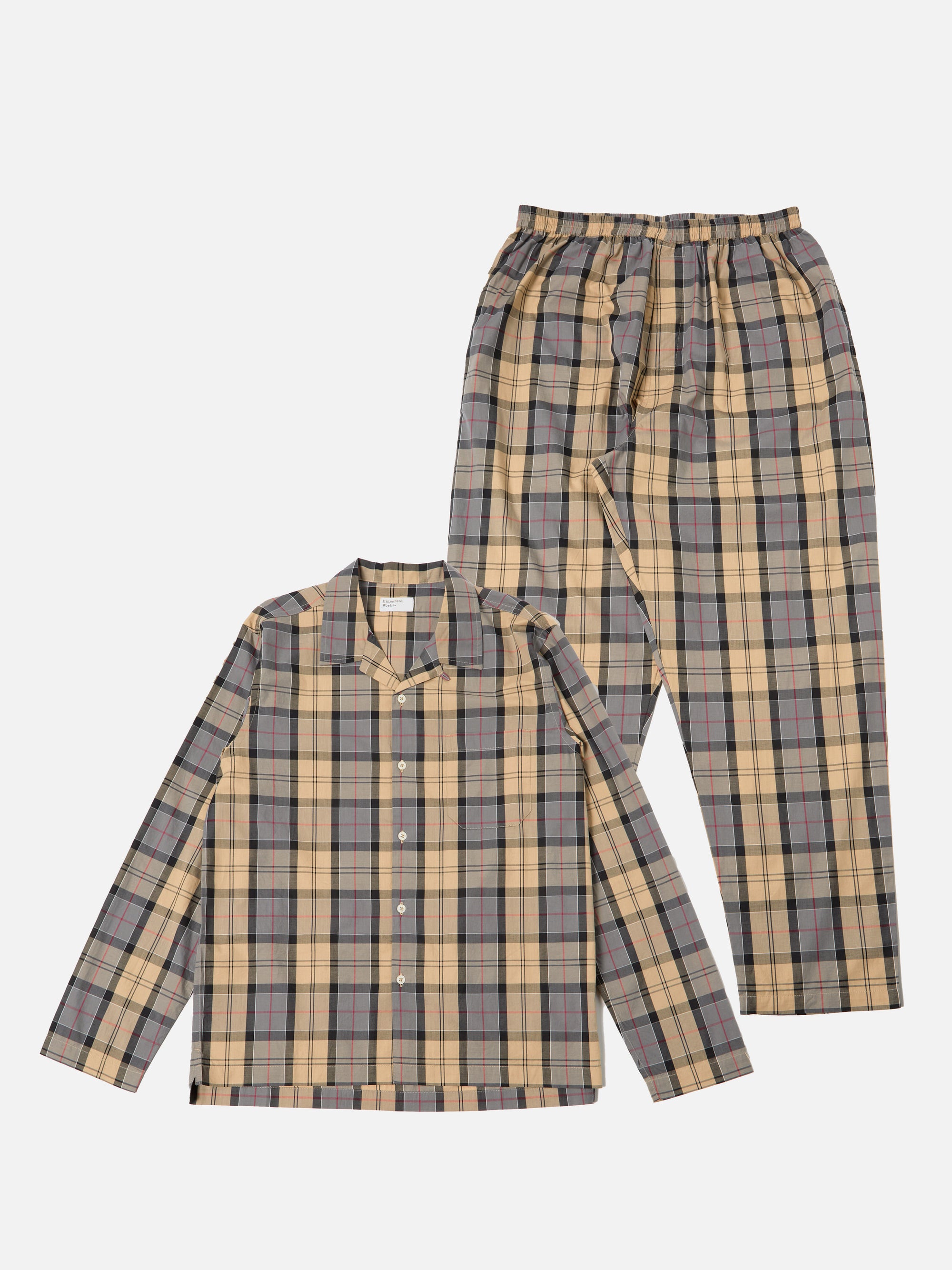 Universal Works Pyjama Set in Sand Tartan Check