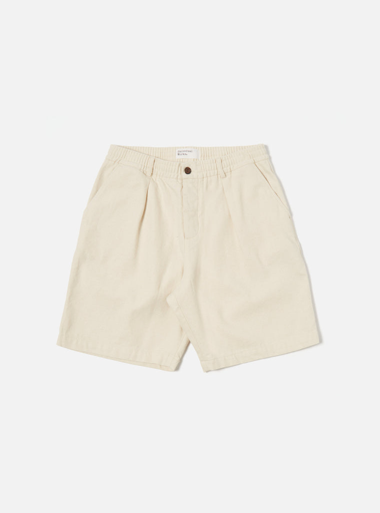 Universal Works Pleated Track Short in Ecru Recycled Cotton